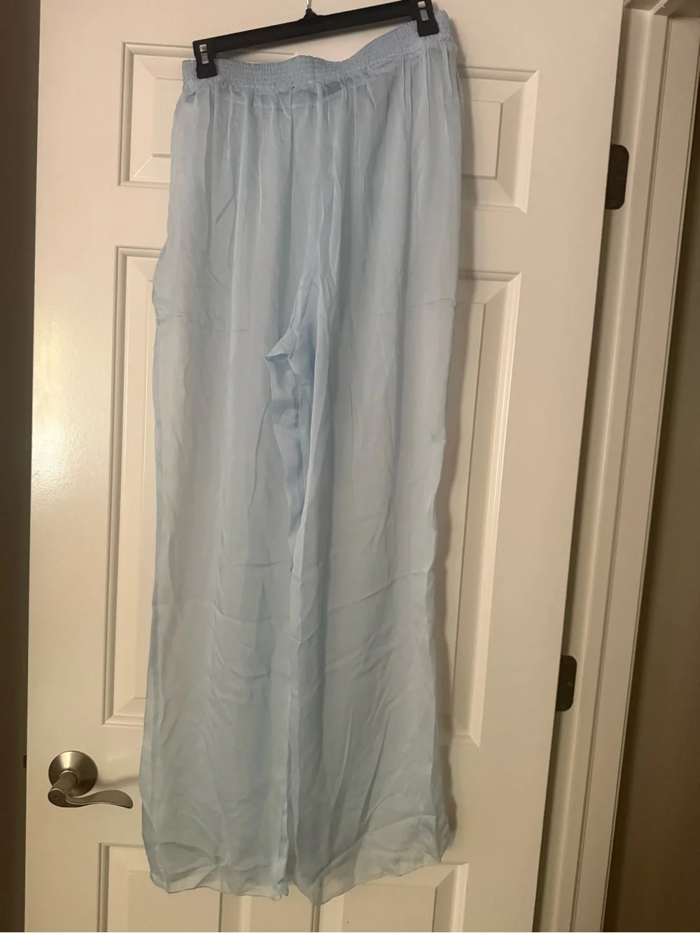 Skims Pale Blue Elastic Waistband Pants 100% silk